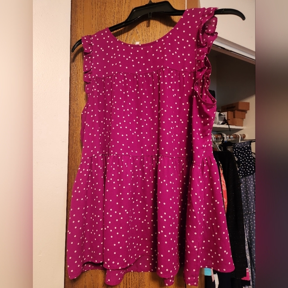 Maurices Dark Pink Polka Dot Blouse - Picture 1 of 6